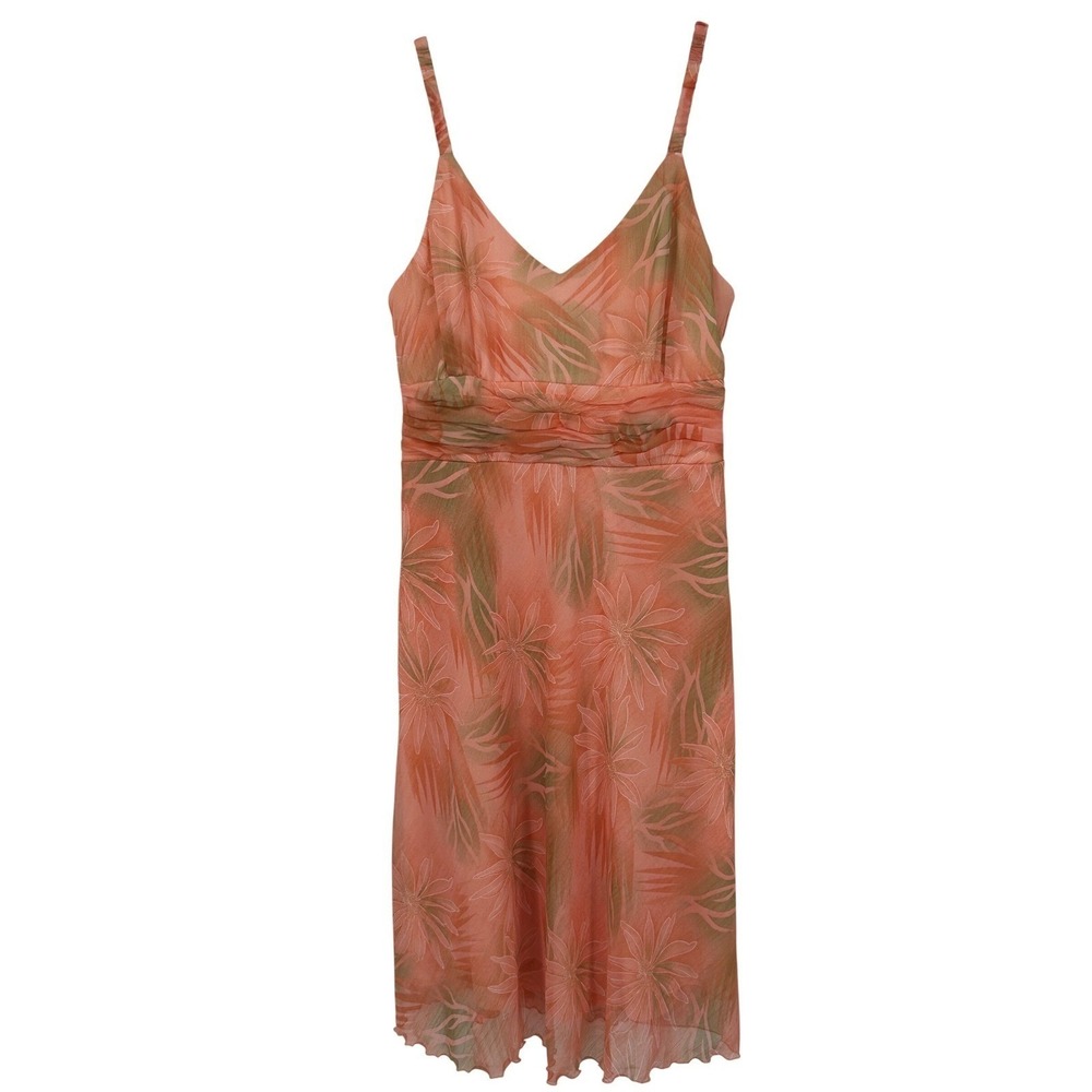Studio 1940 Coral Tropical Floral Chiffon Midi Dress Ruched Waist Size 10 NWT - Picture 2 of 6